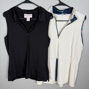 2 Golf Sleeveless Tops Tommy Bahama Lady Hagen Zip Collared Activewear Lot Sz Lg